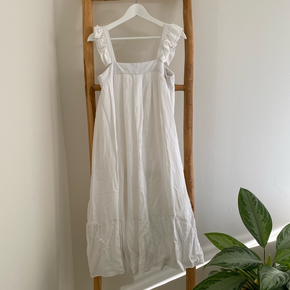 Square neck midi button up shift beach dress